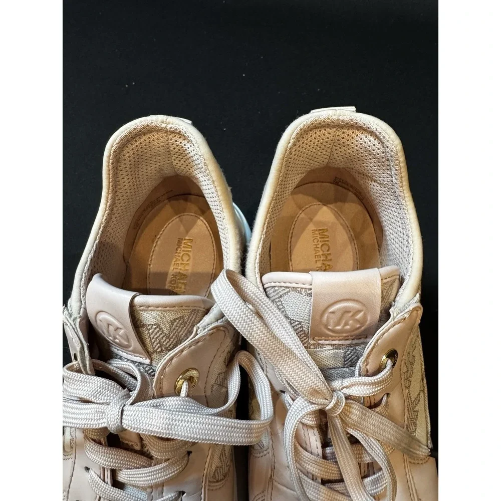 Michael Kors Muse Trainer Women's Low Top Lace Up Logo Sneakers Pink Gold Trim